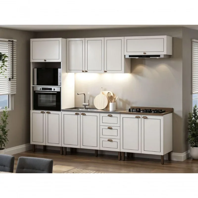 Cozinha Completa Modulada 5 Peças Americana 5 Portas MDF-MDP Branco-ebano Genialflex Móveis