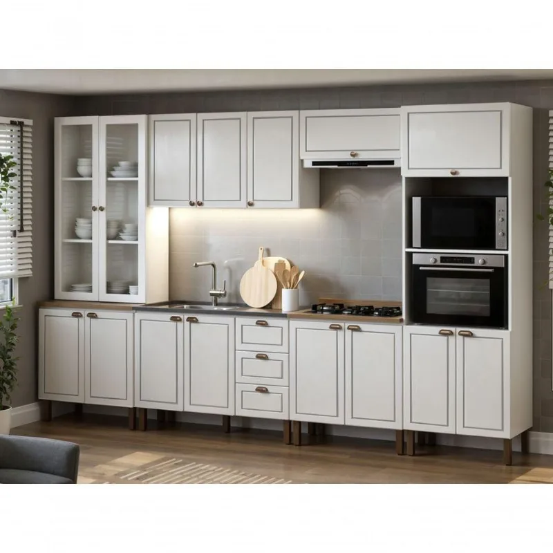 Cozinha Completa Modulada Americana 6 Portas 3 Gavetas MDF MDP Branco e Ebano Genialflex Móveis - Genialflex