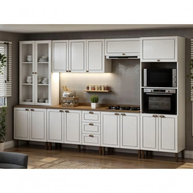 Cozinha Completa Modulada Americana 10 Portas 3 Gavetas Branco-ebano Genialflex Móveis