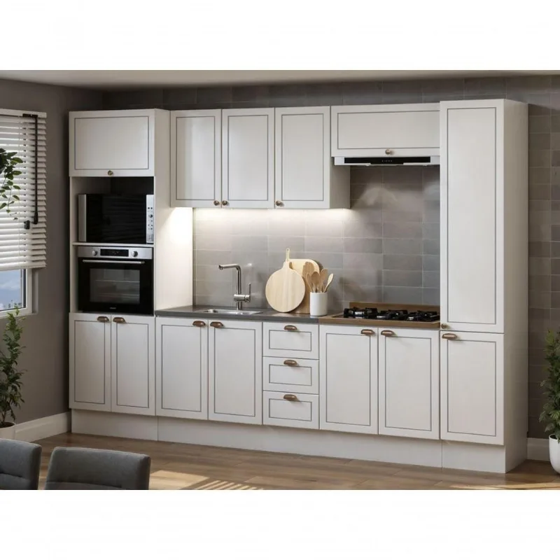 Cozinha Completa 6 Peças Americana 10 Portas 3 Gavetas MDF-MDP 310cm Branco-ebano Genialflex Móveis - Genialflex