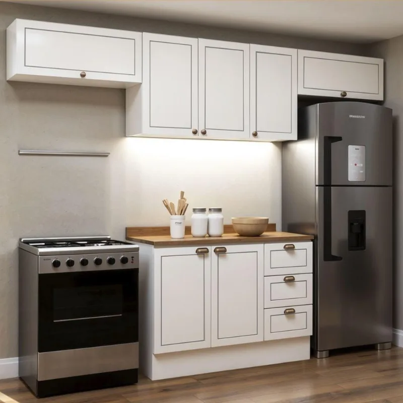 Cozinha Completa Americana 7 Portas 3 Gavetas MDF 280CM Branco Genialflex Móveis