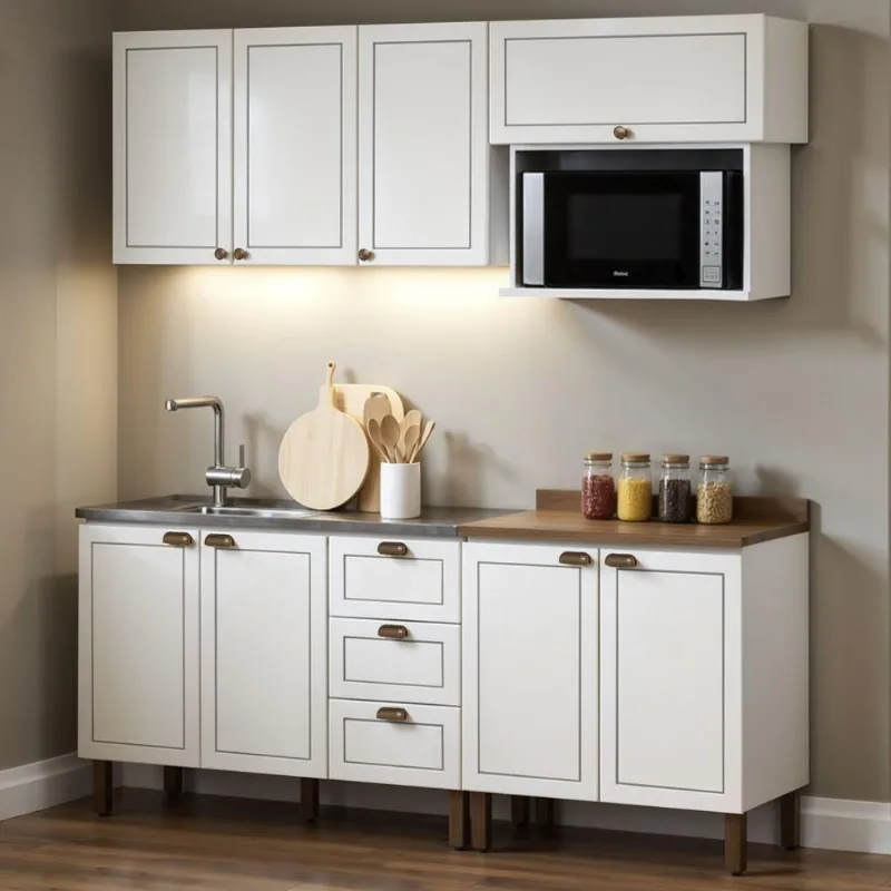 Cozinha Completa Illuminata 8 Portas 3 Gavetas MDF 200CM Branco Genialflex Móveis