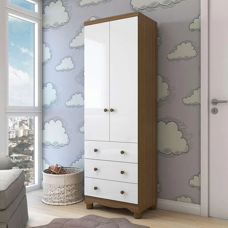 Guarda-Roupa Infantil Júnior New com Pés 2 pt 3 gv Branco e Carvalho