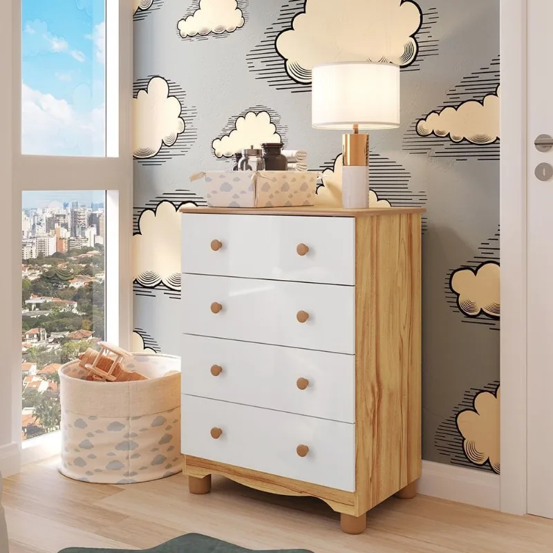 Cômoda Infantil 4 Gavetas 100% MDF Mimo Espresso Móveis Branco/Brilho/Amêndoa Branco Brilho/Amêndoa