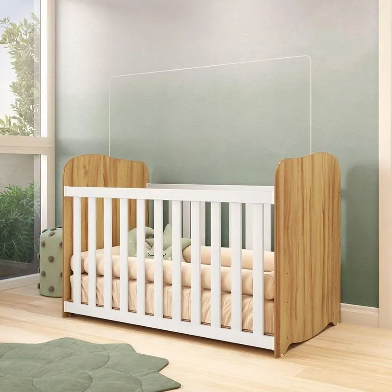 Berço Americano Simples 100% mdf Mimo Branco Brilho/Amêndoa