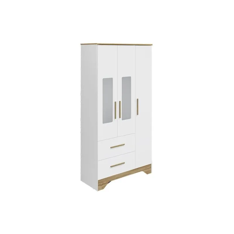 Guarda Roupa Infantil c/ 3 Portas (2 Cristal) e 2 Gavetas Popy Retrô Branco/Amendoa - Peroba