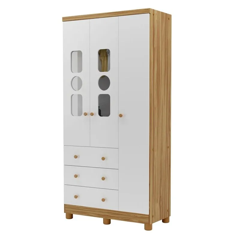 Armario Teddy 2026 3 Portas Branco Brilho Amendoa - Moveis Peroba