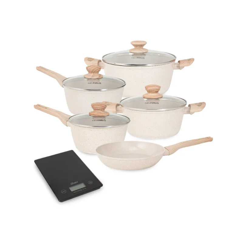 Conjunto Panelas 5 Peças Cerâmica Balança Digital Vanilla Neuhaus