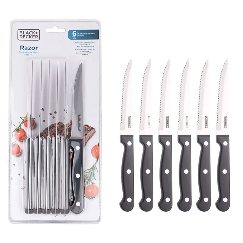 Conjunto de Facas de Mesa 6 Peças Razor Aço Inox Black&Decker