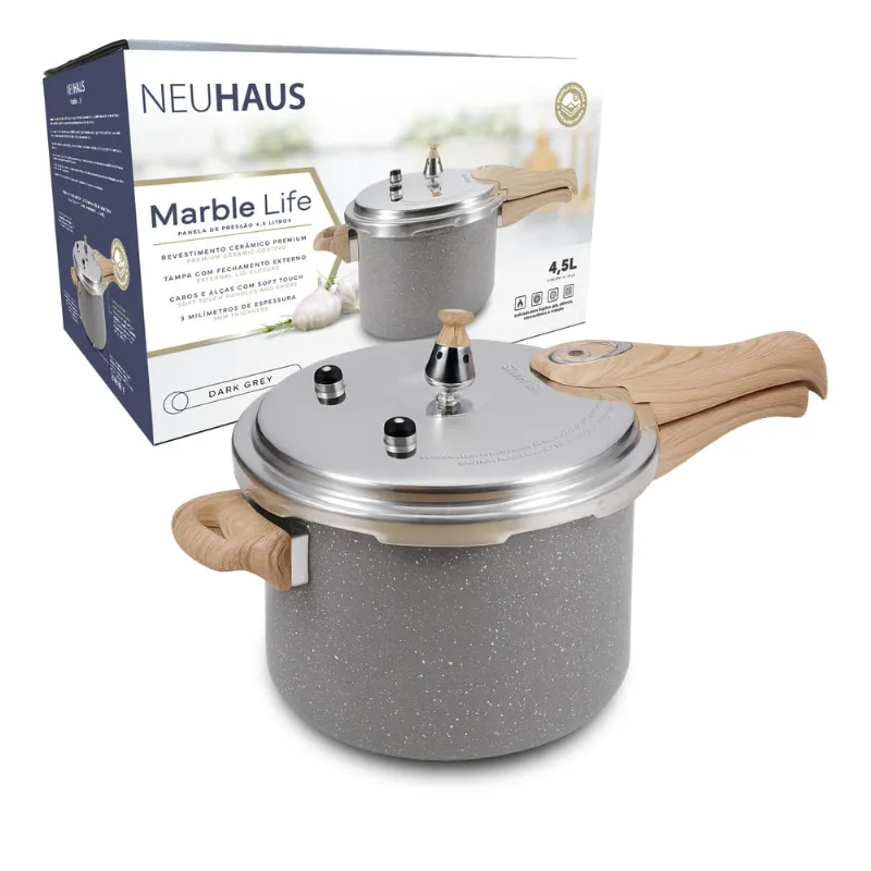 Panela de Pressão Cerâmica Antiaderente Neuhaus 4,5 Litros Marble Life Dark Grey Panela de Pressão Cerâmica Antiaderente Neuhaus 4,5 Litros