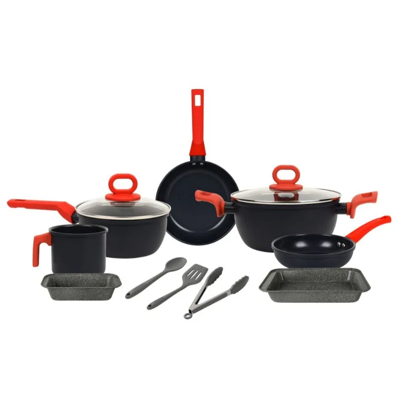 Conjunto de Panelas 10 Peças Cerâmica Indução BLACK+DECKER Ceramic Line Black/Red Cabo Vermelho Conjunto de Panelas 10 Peças Cerâmica Indução BLACK+DECKER