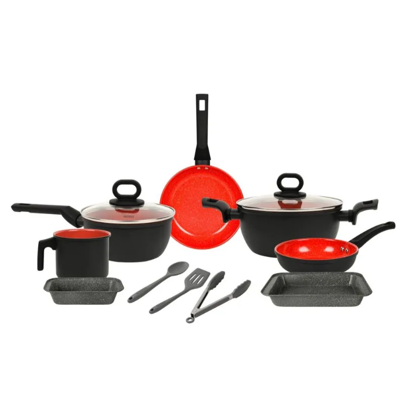 Conjunto de Panelas 10 Peças Cerâmica Indução BLACK+DECKER Ceramic Line Black/Red Interior Vermelho Conjunto de Panelas 10 Peças Cerâmica Indução BLACK+DECKER
