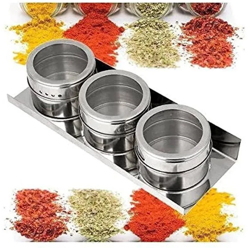 Kit 3 Porta Temperos Condimento 3 Potes Aço Inox Magnético