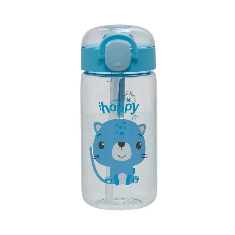 Garrafa Com Canudo Pacific 460ml Play Time Urso Azul