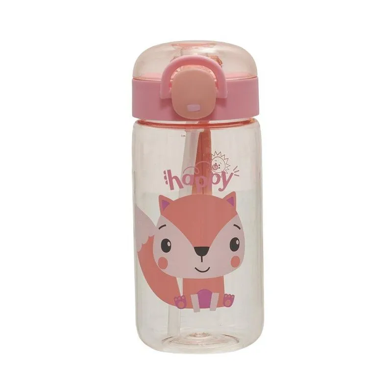 Garrafa Com Canudo Pacific 460ml Fun Time Raposa Rosa