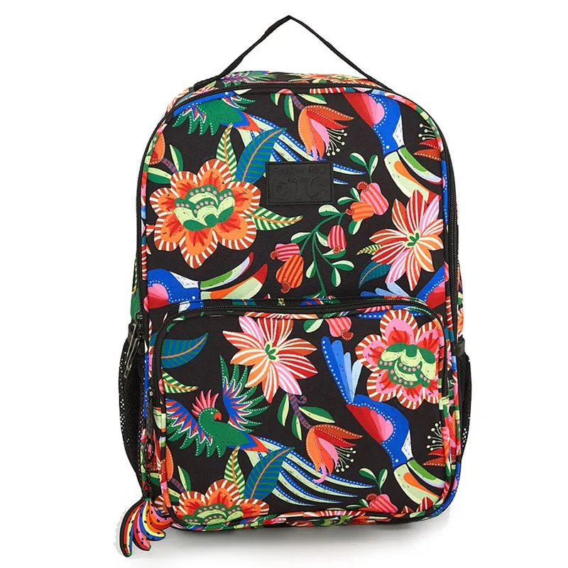 Mochila Feminina Farm Me Leva Jardim de Passaros Colorido 78337508 UNICO