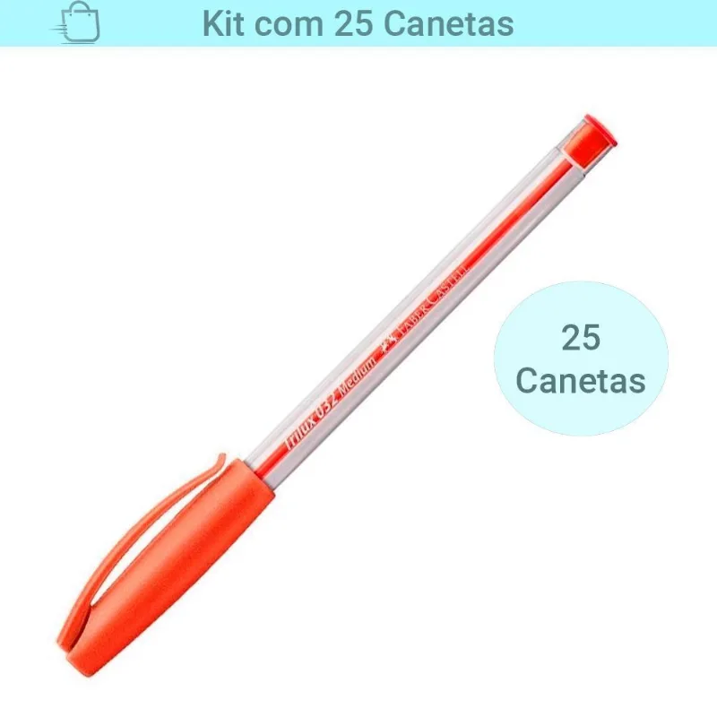 Kit Caneta Trilux 032 Faber-castell Vermelha 25 Unidades