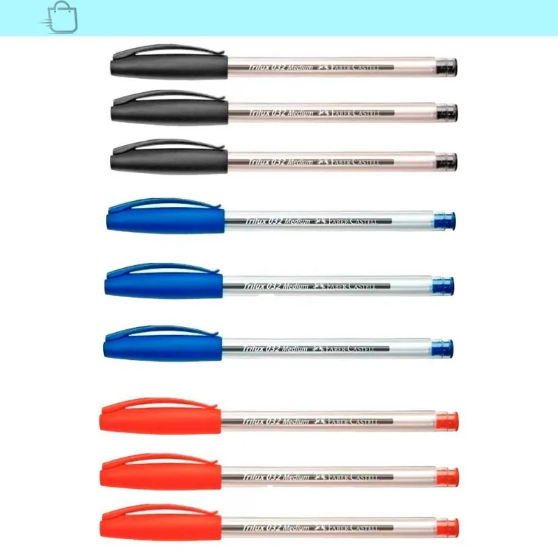Kit 9 Canetas Faber-castell Vermelha Azul Preta