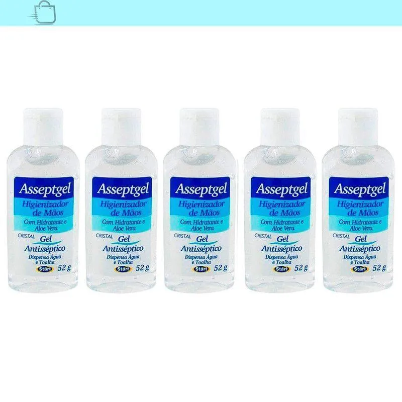 Kit Mini Alcool Gel Asseptgel 52g 5 Unidades Start