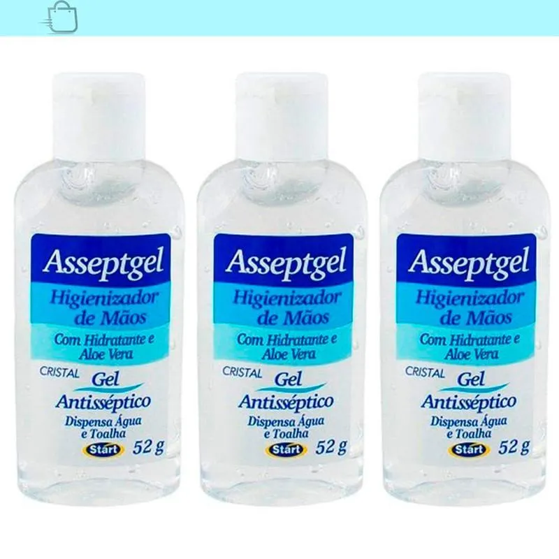 Kit Mini Alcool Gel Asseptgel 52g 3 Unidades Start