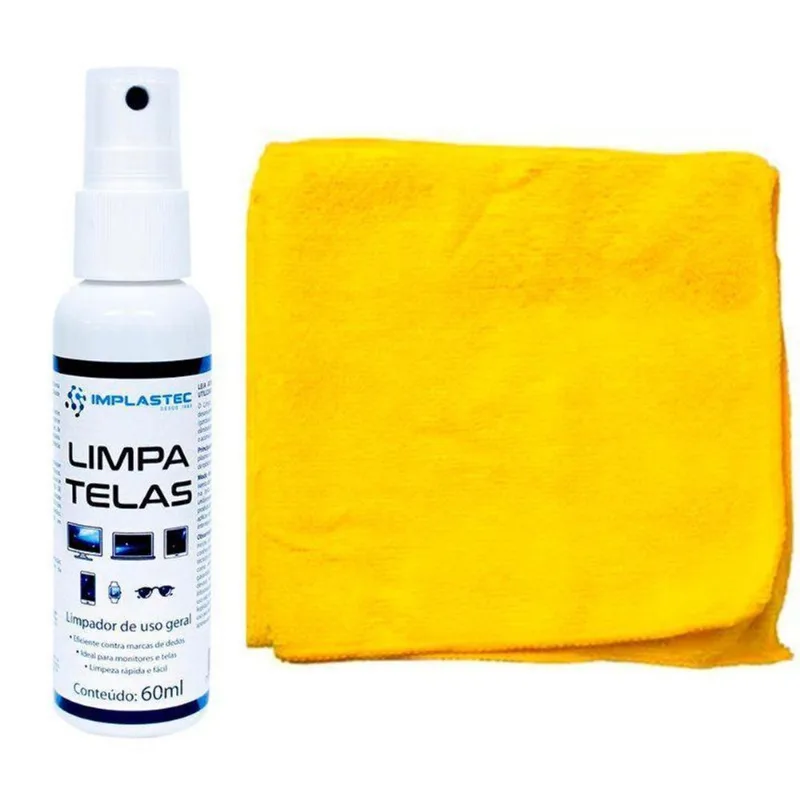 Kit Limpa Telas Clean 60ml Com Pano Microfibra Amarelo