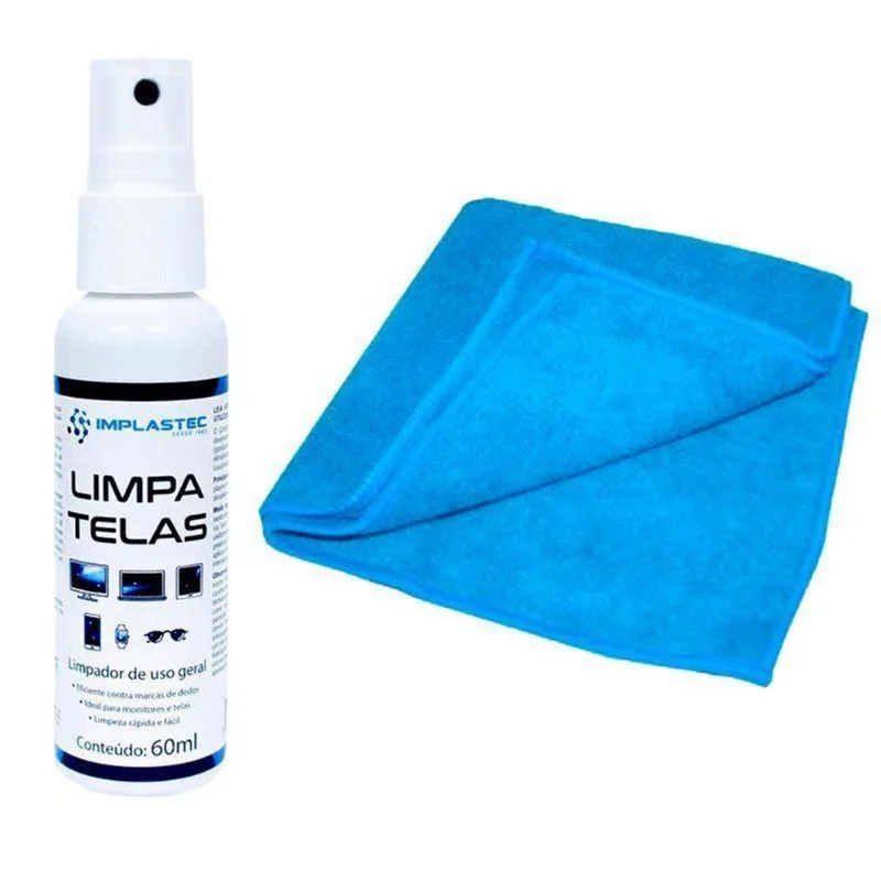 Kit Limpa Telas Clean 60ml Com Pano Microfibra Azul