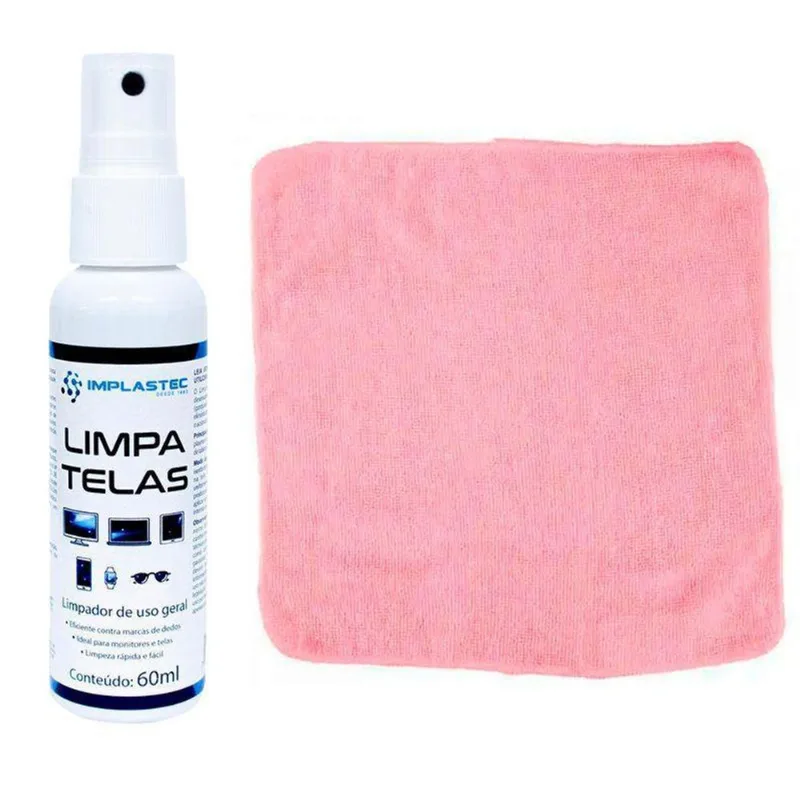Kit Limpa Telas Clean 60ml Com Pano Microfibra Rosa