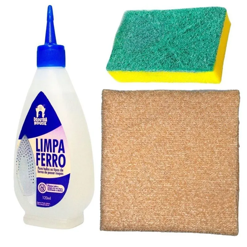Kit Limpeza De Ferro Passar Roupa Pano Salmão E Esponja