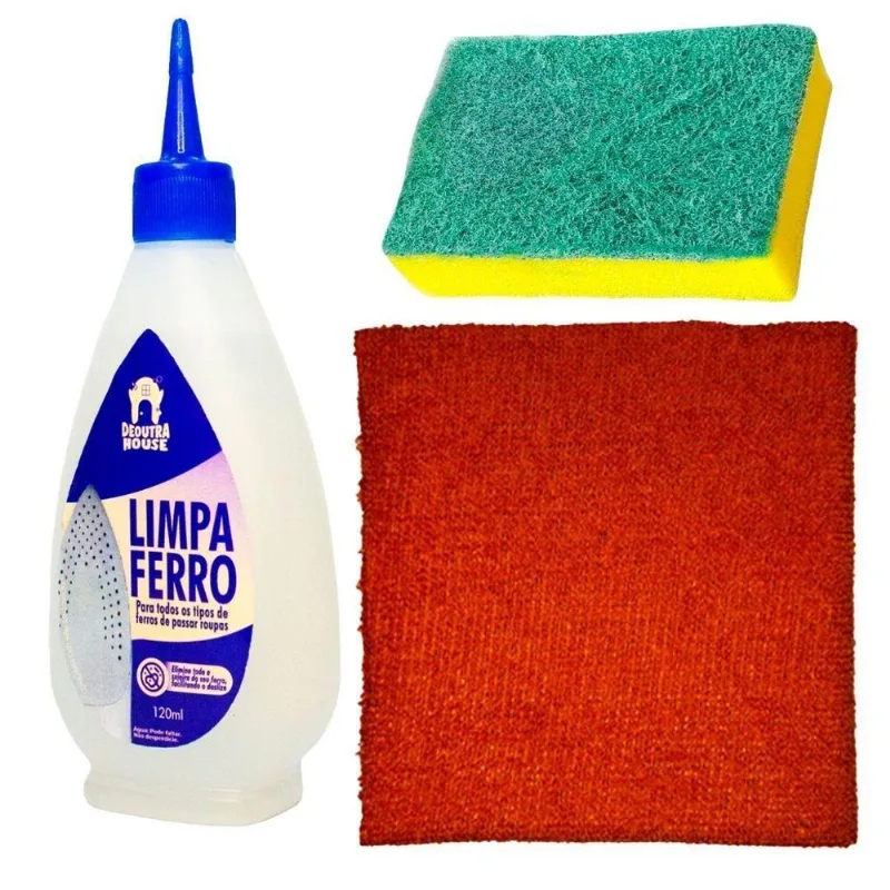 Kit Limpeza De Ferro Passar Roupa Pano Terra E Esponja