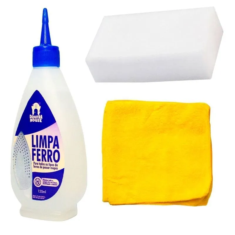 Kit Limpeza De Ferro Passar Roupa Com Pano Amarelo E Esponja