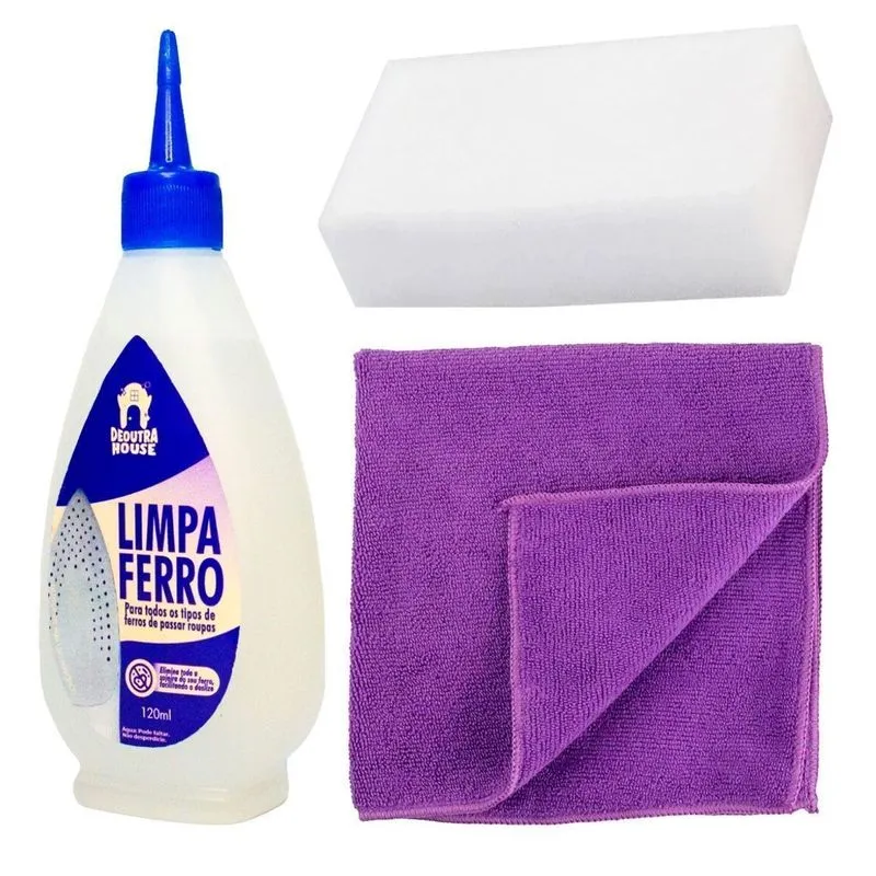 Kit Limpeza De Ferro Passar Roupa Com Pano Lilás E Esponja
