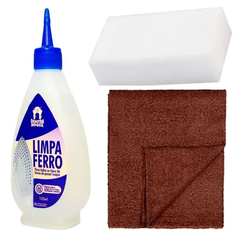 Kit Limpeza De Ferro Passar Roupa Com Pano Marrom E Esponja