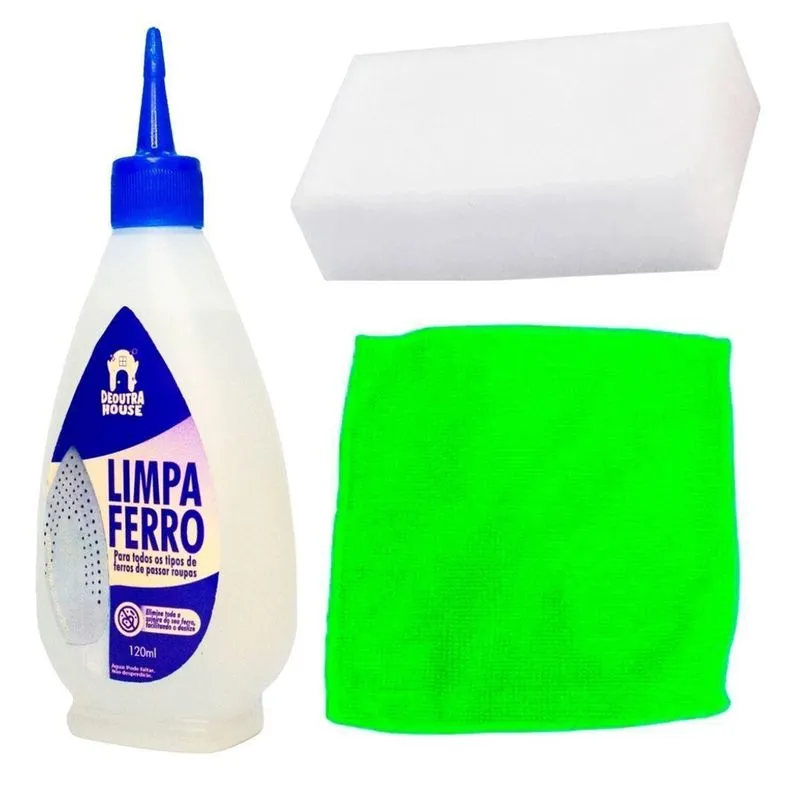 Kit Limpeza De Ferro Passar Roupa Pano Verde Claro E Esponja