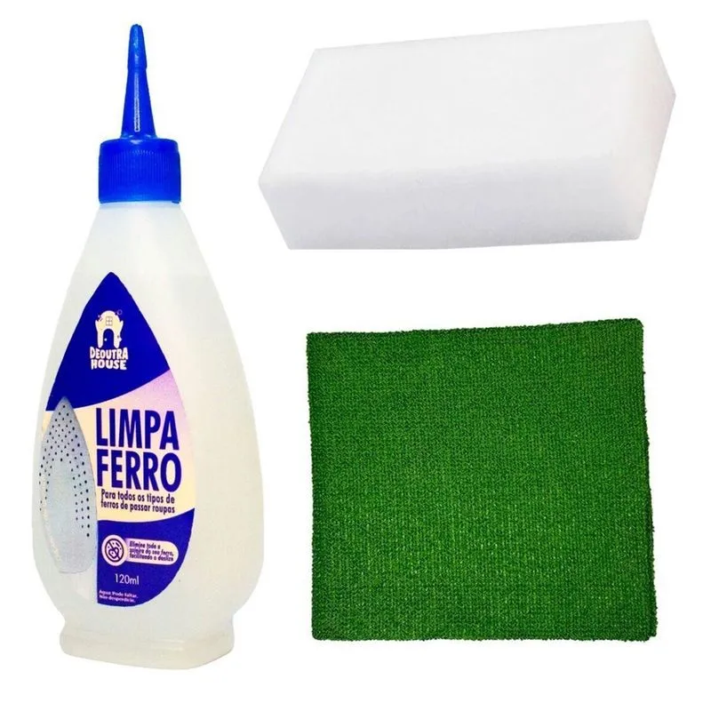 Kit Limpeza De Ferro Passar Roupa Pano Verde E Esponja