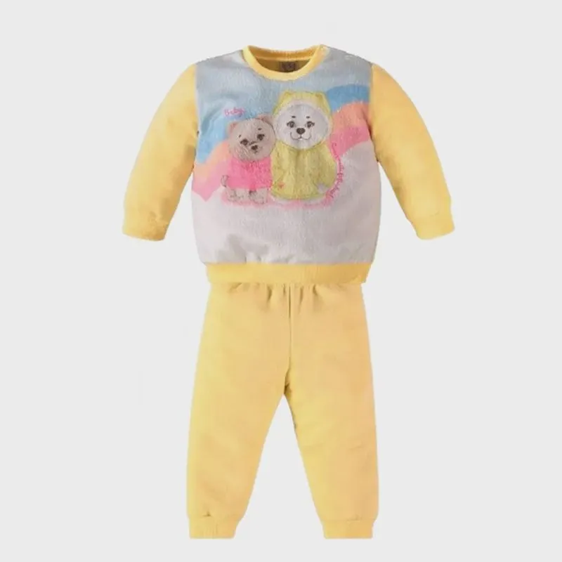Boca Grande Conjunto Blusao e Calca Moletom Estampado Amarelo