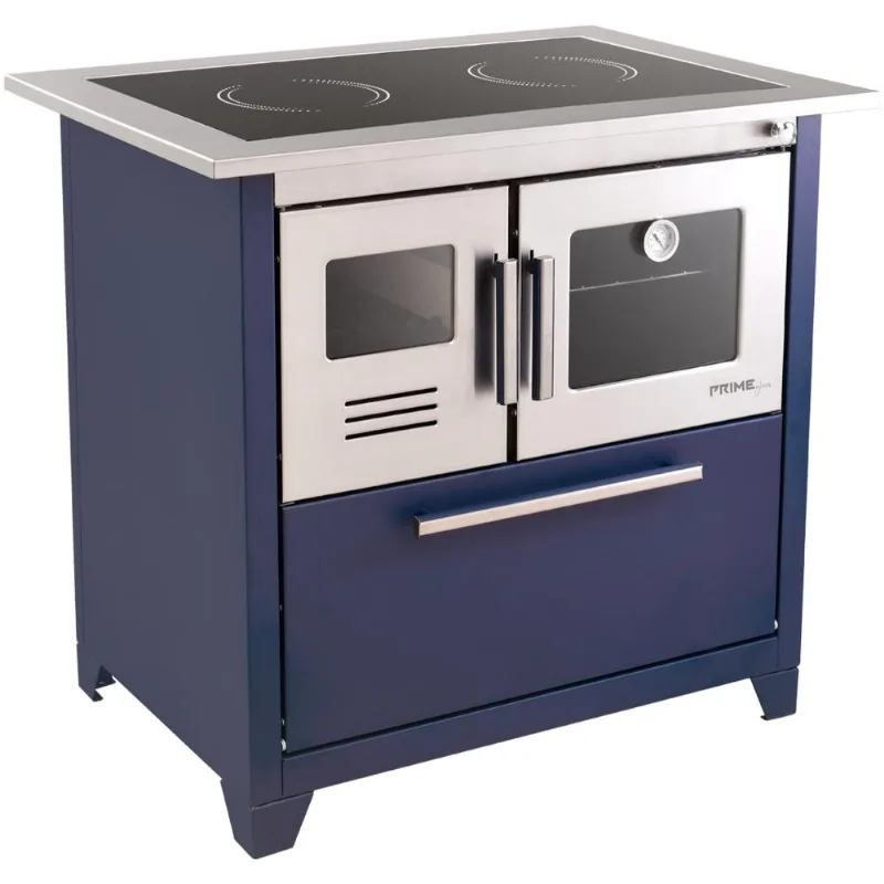 Fogão A Lenha Hidro Prime Glass N2 Direito Azul Com Forno