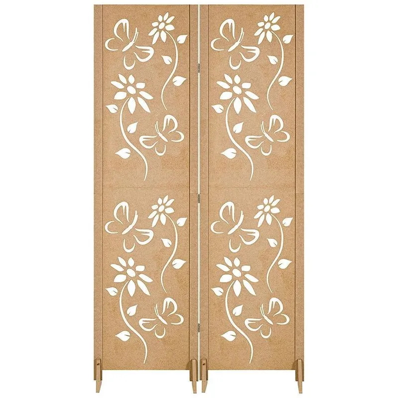 2 Biombo Floral Repartido Separador Divisor Com Pés