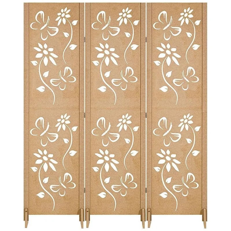 Kit 3 Biombo Floral Repartido Separador Divisor Com Pés