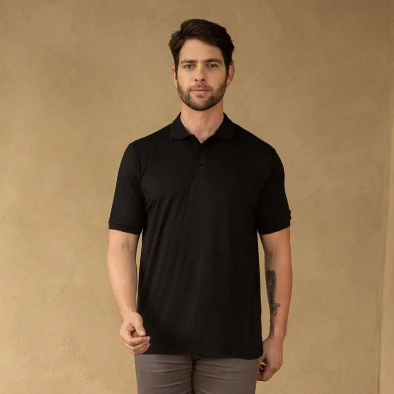 Camiseta Polo Masculina Poliéster e Elastano Preta