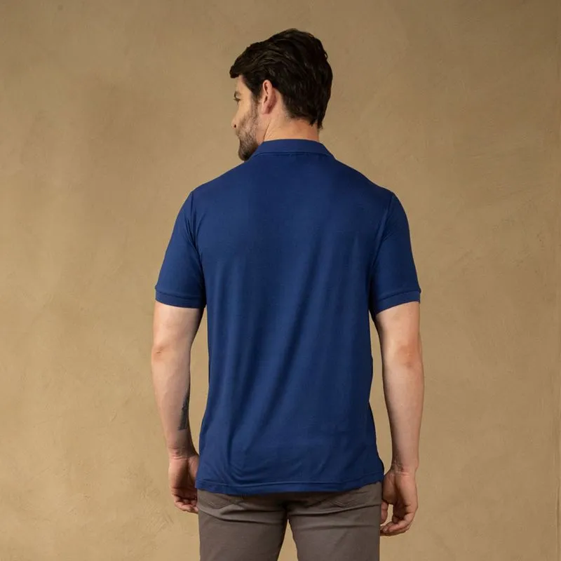 Camisa Polo Masculina Manga Curta Poliéster e Elastano Azul Marinho