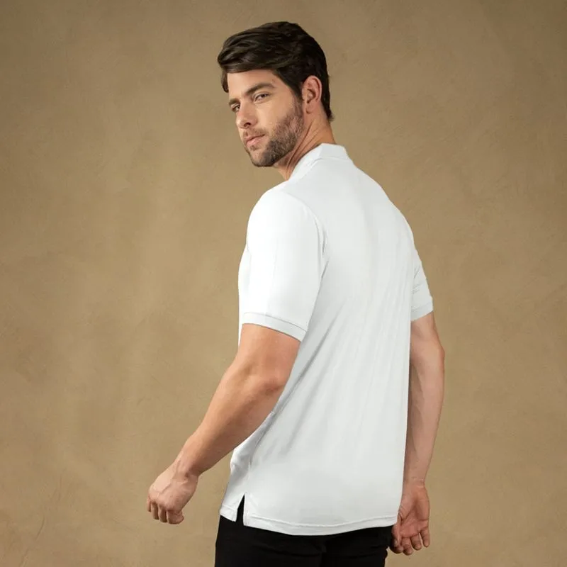 Camisa Polo Masculina Manga Curta Poliéster e Elastano Branca