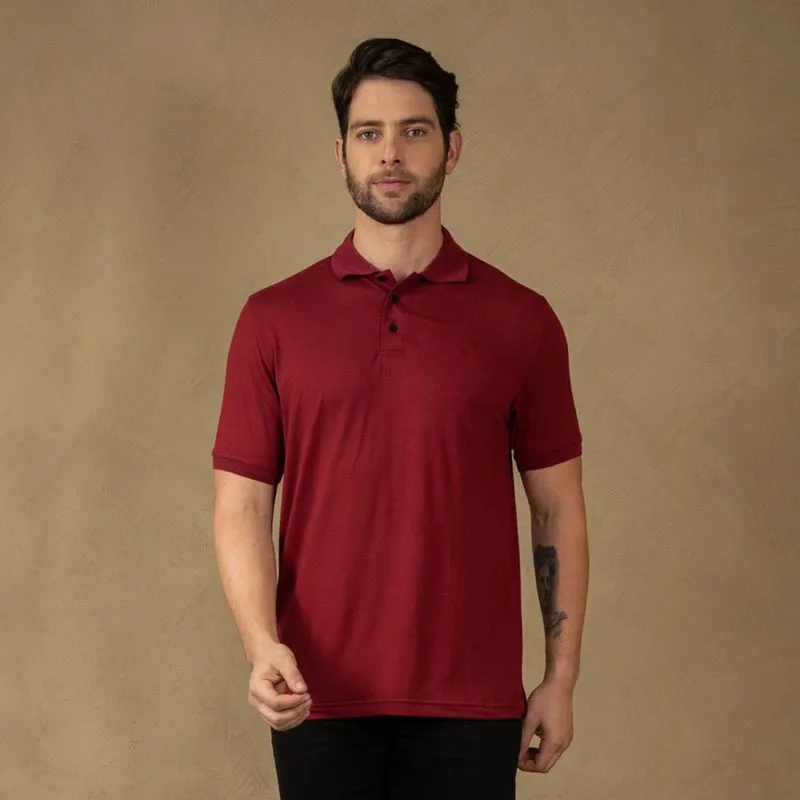 Camisa Polo Masculina Poliéster Manga Curta Vinho