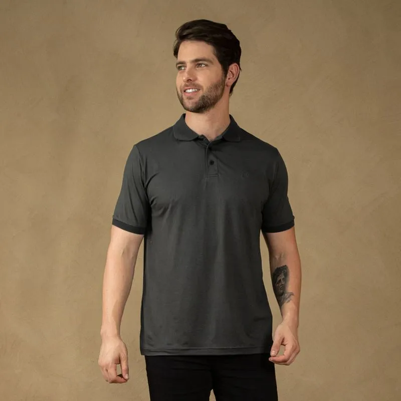 Camisa Polo Masculina Manga Curta Poliéster e Elastano Cinza