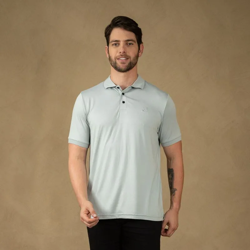 Camisa Polo Masculina Manga Curta Poliéster e Elastano Cinza Claro