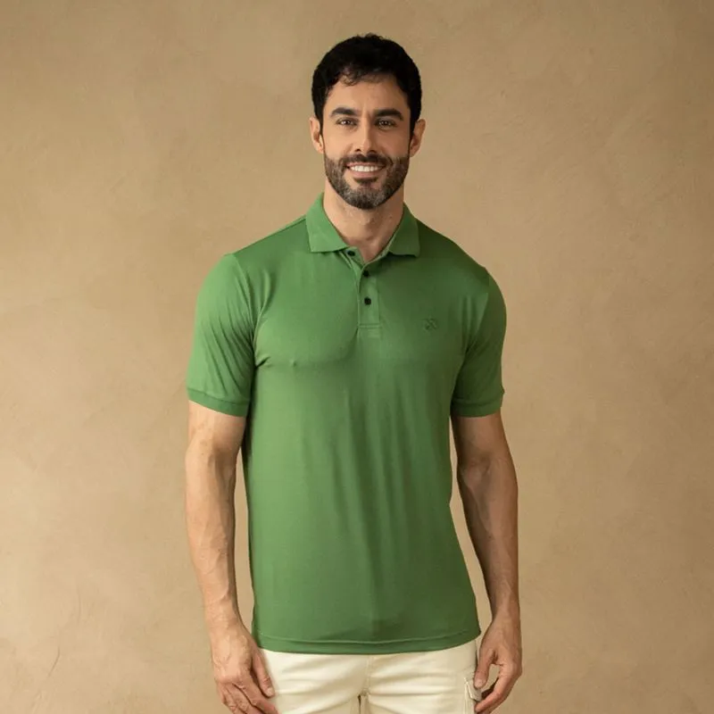 Camisa Polo Masculina Manga Curta Poliéster Verde Militar