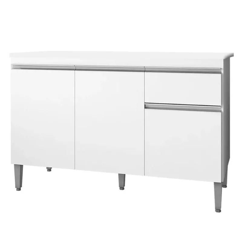 Balcão Gabinete 3 Portas Cozinha 120cm Tatiane Sem Tampo Ajl Branco