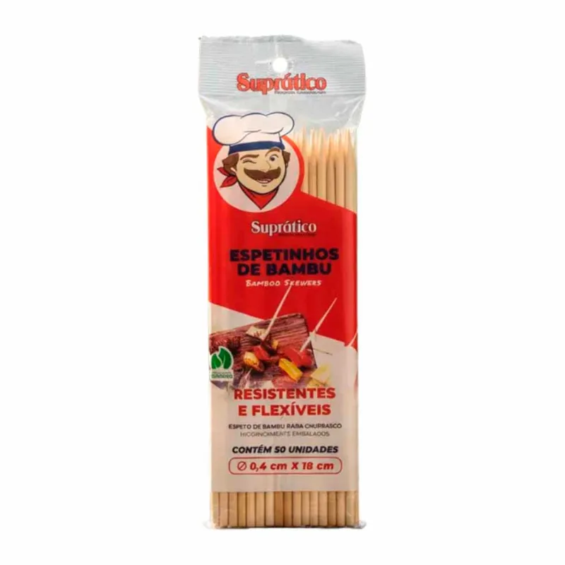 Espeto Para Churrasco 18cm Bambu ESP184 Supratico - 50UN