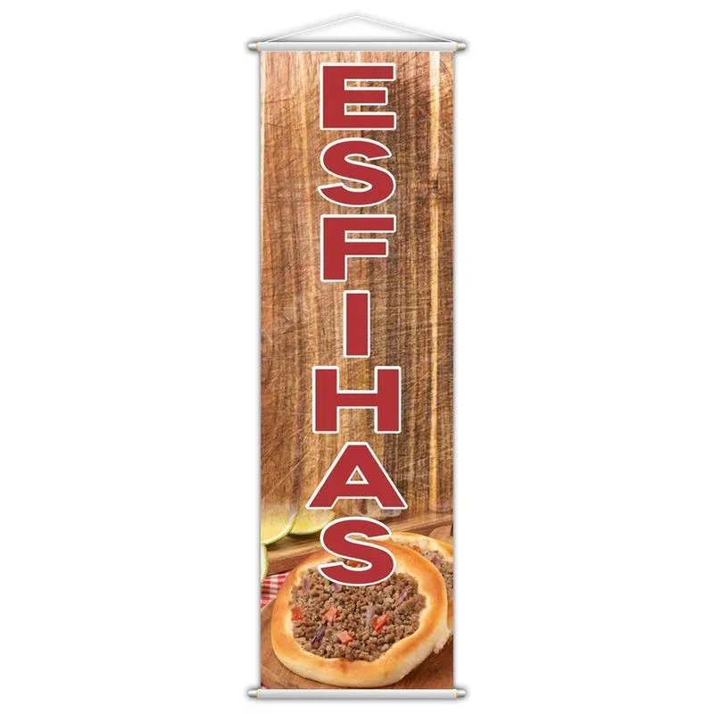 Banner Esfihas Comida Lancheria Poster Lona Serviço 100X30Cm