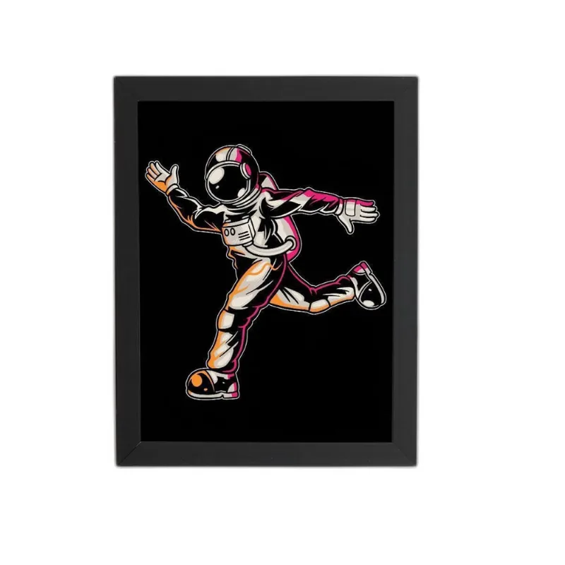 Astronauta Dançando Desenho Quadro Moldura Preta 60X40Cm