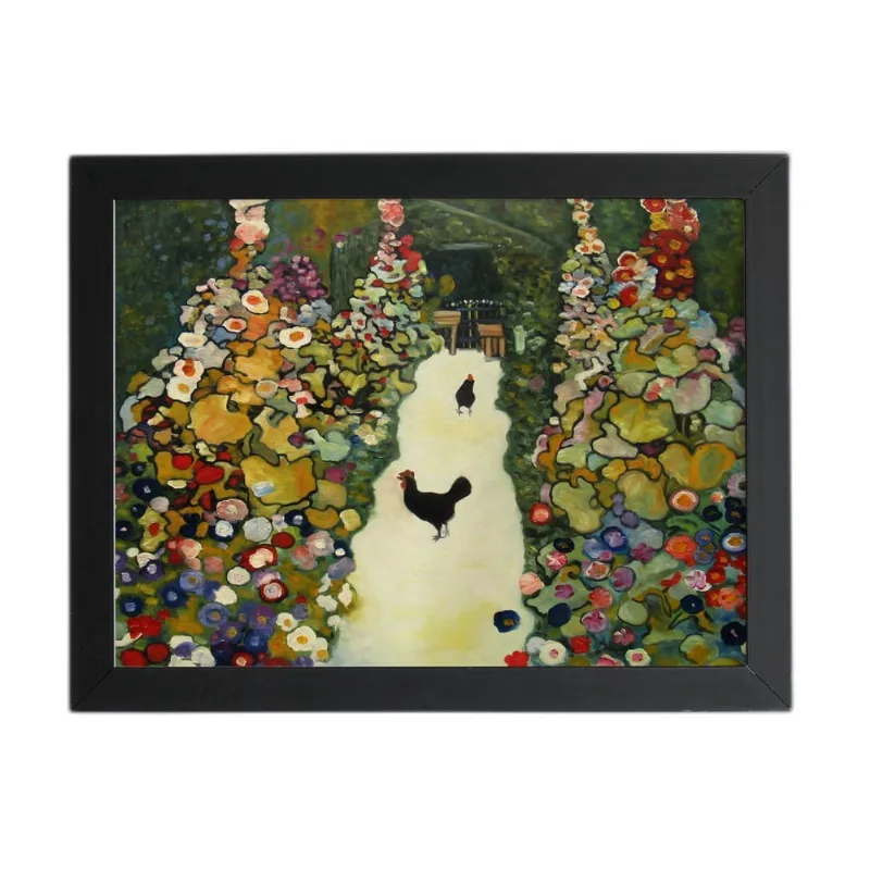 Jardim Galinhas Gustav Klimt Quadro Moldura Preta 60X40Cm